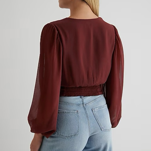 Express Womens Top Size XS V-Neck Faux Wrap Tie Waist Long Sleeves Lined NWT $54 - Picture 3 of 16